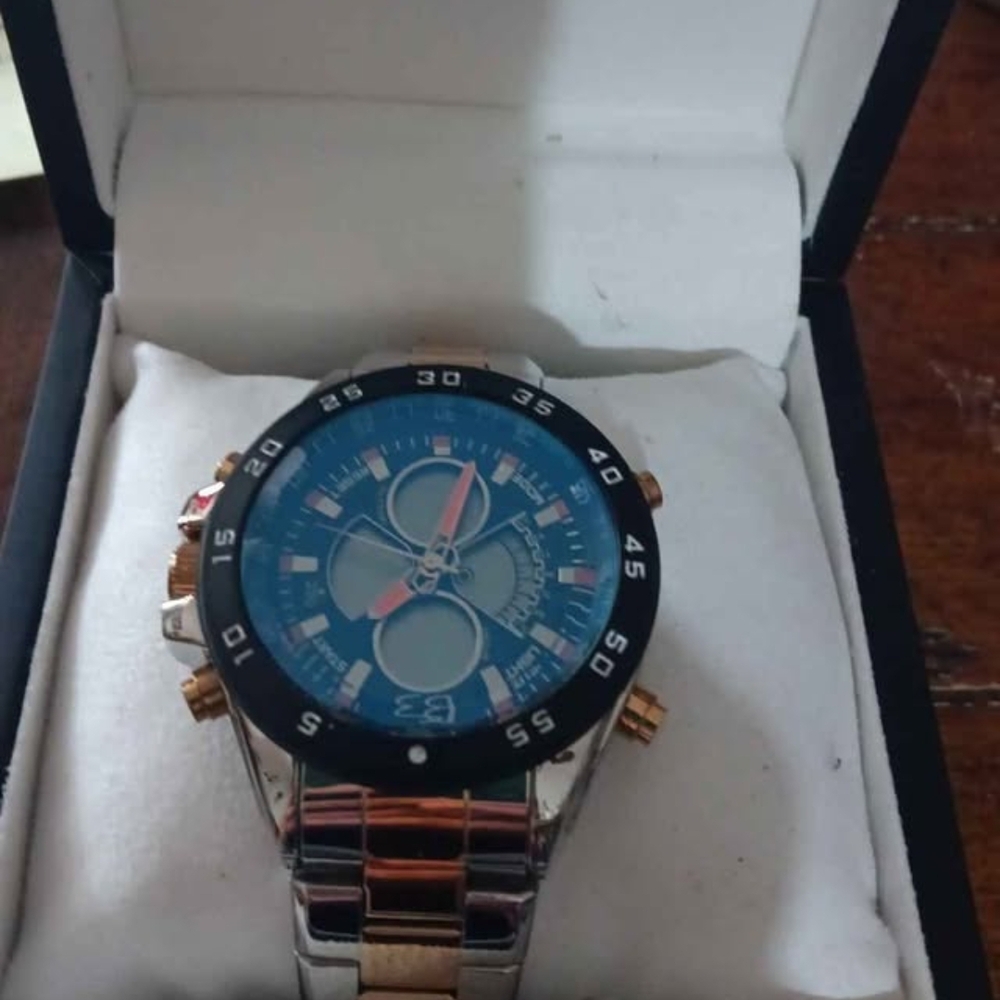 Men's Silver and Gold Chronograph Watch